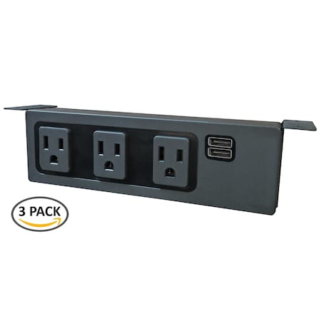 Under Table Power Center(3 Power, 2 USB)- Black